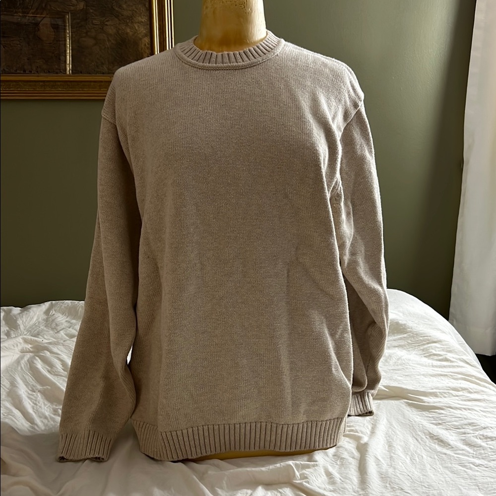 L.L. Bean Cream Crewneck Sweater with Ribbed Neckline - Picture 4 of 4
